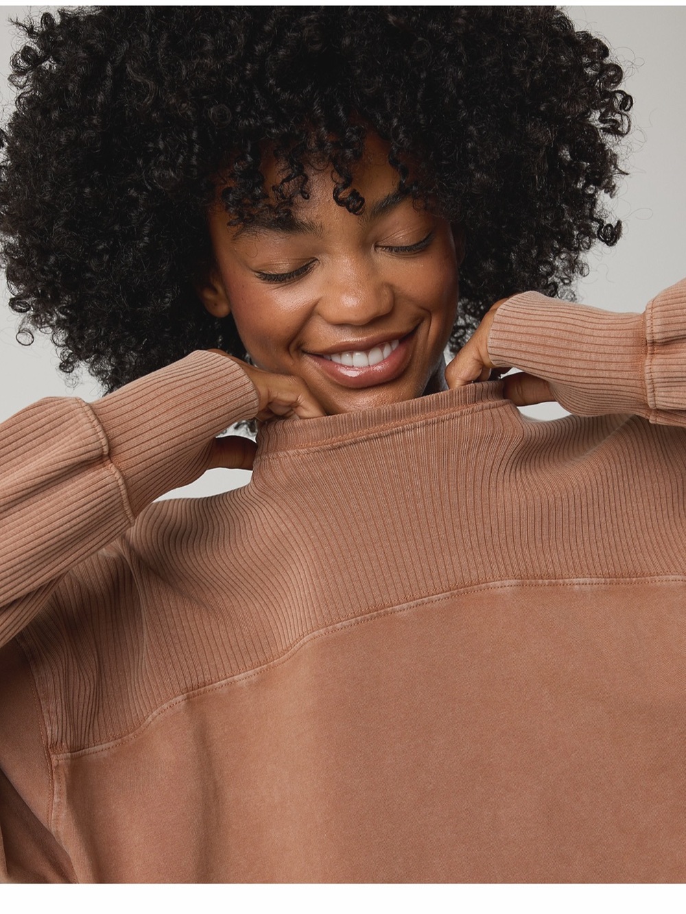OFFLINE by Aerie OG Cotton Ribbed Crewneck Top Brown XS